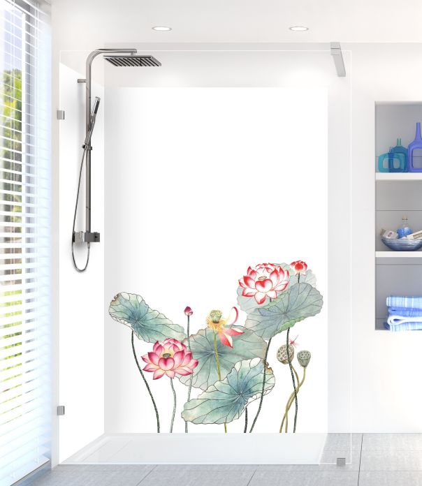 Illustration zen et végétale pour déco de douche personnalisée avec dessin de fleurs de lotus