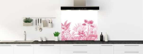 Crédence de cuisine Forêt tropicale couleur Saphir rose fond de hotte motif inversé