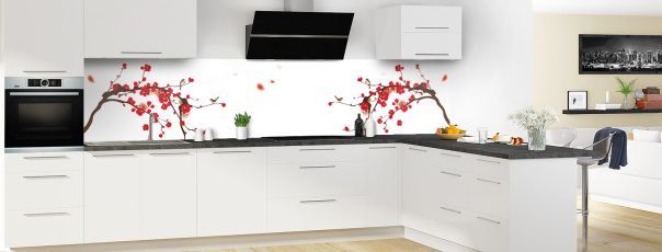 Crédence de cuisine Cerisier japonnais couleur Blanc panoramique en perspective