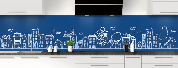 Crédence de cuisine Dessin de ville couleur Bleu électrique panoramique motif inversé