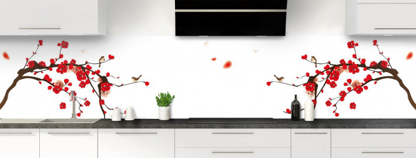 Crédence de cuisine Cerisier japonnais couleur blanc panoramique motif inversé