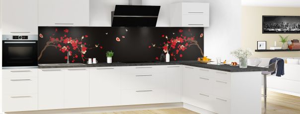 Crédence de cuisine Cerisier japonnais couleur Noir panoramique en perspective