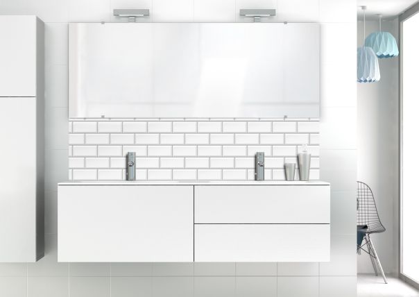 Credence vasque imitation faïence blanche avec carreaux rectangles type métro parisien