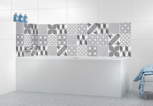 Panneau de bain Carreaux de ciment patchwork Gris