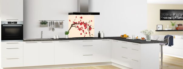 Crédence de cuisine Cerisier japonnais couleur Dune fond de hotte en perspective