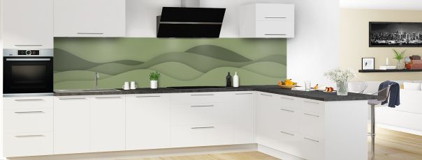 Crédence de cuisine Vagues couleur Vert sauge panoramique motif inversé en perspective