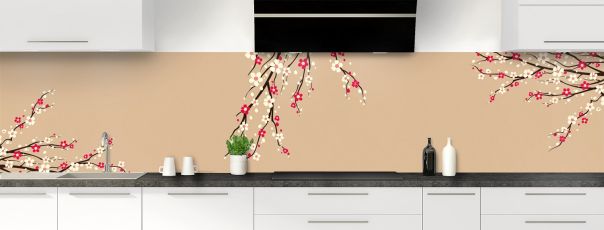 Crédence de cuisine Arbre fleuri couleur Coquille d'oeuf panoramique motif inversé