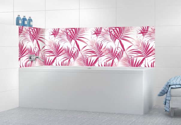 Panneau de bain Feuilles tropicales couleur Saphir rose