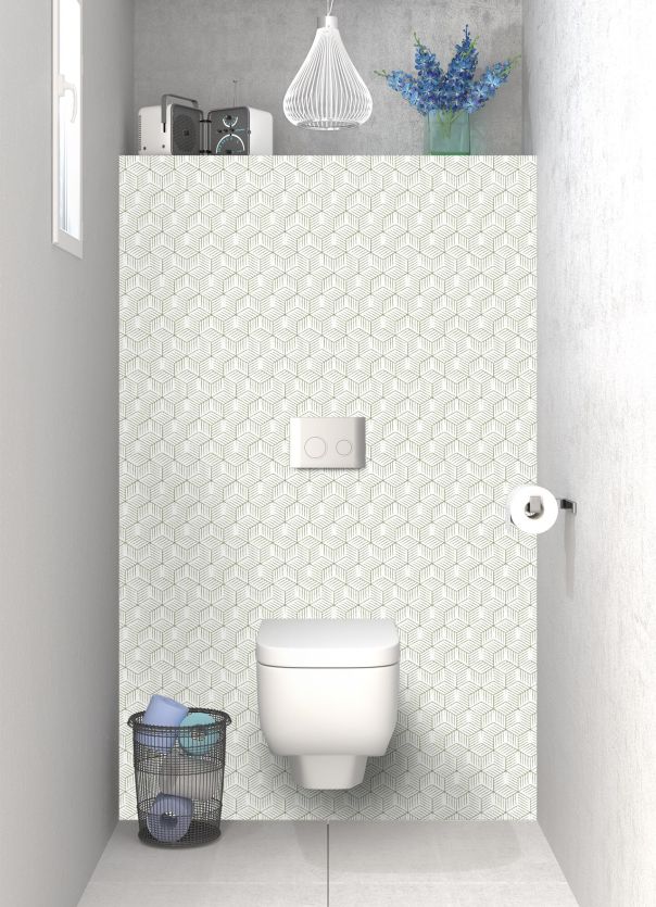 Panneau WC Cubes rayés  couleur Vert sauge