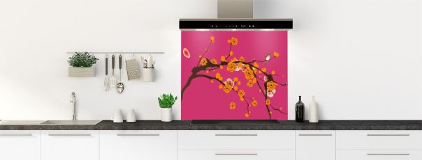 Crédence de cuisine Cerisier japonnais couleur Saphir rose fond de hotte