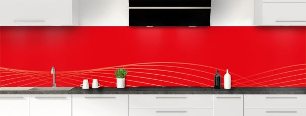 Crédence de cuisine Courbes couleur Rouge vermillon panoramique motif inversé