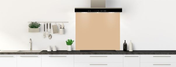 Fond de hotte de cuisine en teintes sable ou nude, rendu brillant sur polycarbonate ou en rendu mat sur aluminium, découpable et collable sur tous supports.