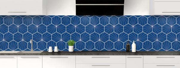 Crédence de cuisine Carreaux de ciment hexagonaux couleur Bleu électrique panoramique