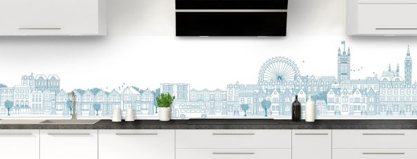 Crédence de cuisine Londres couleur Bleu paon panoramique motif inversé