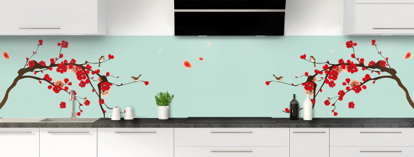 Crédence de cuisine Cerisier japonnais couleur vert pastel panoramique