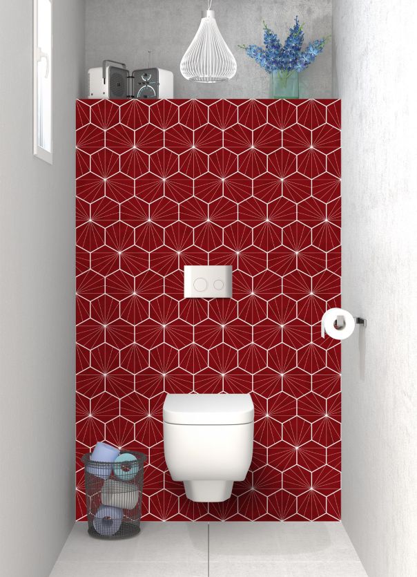 Panneau WC Carreaux de ciment hexagonaux couleur Rouge grenat