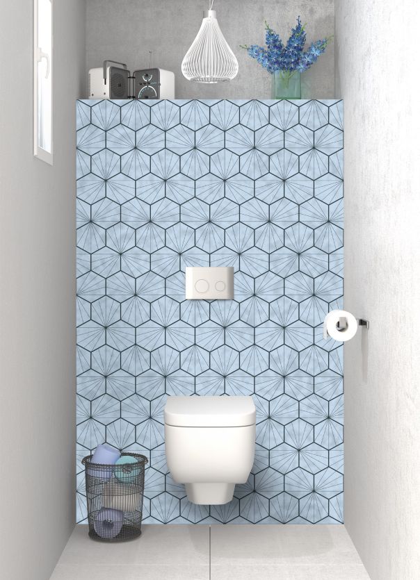 Panneau WC Carreaux de ciment hexagonaux couleur Bleu dragée