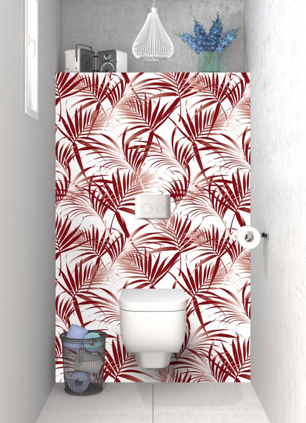 Panneau WC Feuilles tropicales couleur Rouge grenat