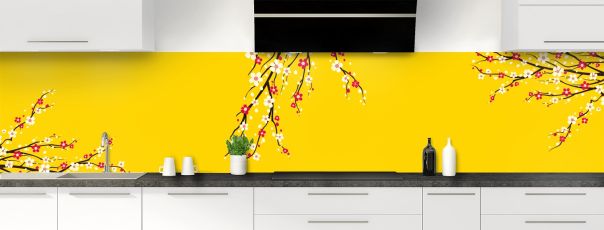 Crédence de cuisine Arbre fleuri couleur Mimosa panoramique motif inversé