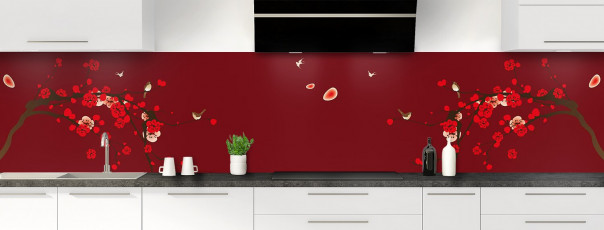 Crédence de cuisine Cerisier japonnais couleur rouge pourpre panoramique motif inversé