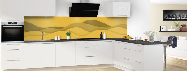 Crédence de cuisine Vagues couleur Curcuma panoramique motif inversé en perspective