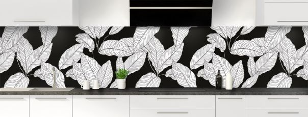 Crédence de cuisine Feuilles couleur couleur Noir panoramique motif inversé