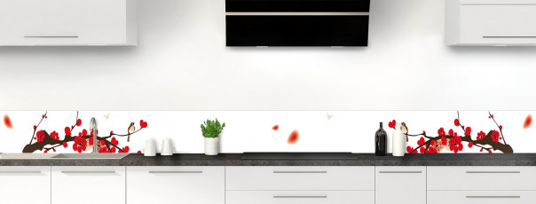 Crédence de cuisine Cerisier japonnais couleur blanc dosseret motif inversé