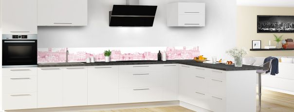 Crédence de cuisine Londres couleur Saphir rose frise motif inversé en perspective