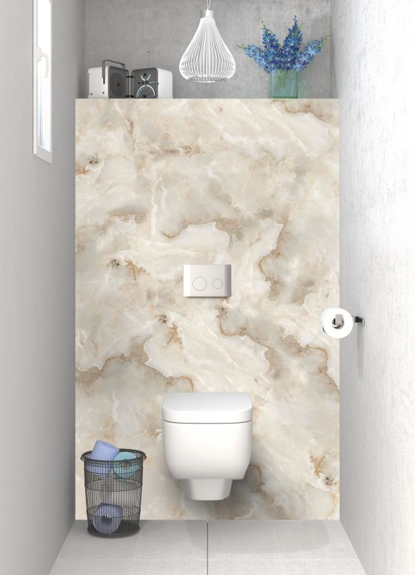 Panneau arrière toilettes imitation marbre brun très chaleureux pour déco de salle de bain