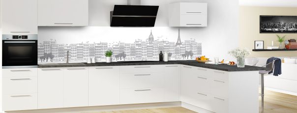 Crédence de cuisine Paris couleur Gris anthracite panoramique motif inversé en perspective