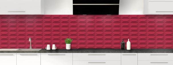 Crédence de cuisine Briques en relief couleur Rose grenade panoramique