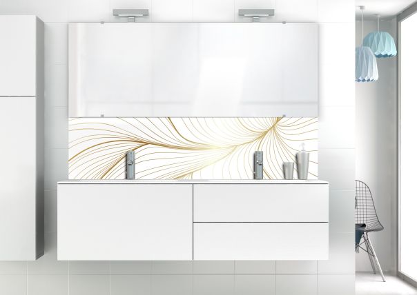 Déco de lavabo personnalisée aux lignes dorées avec motif floral abstrait sur fond de couleur au choix 