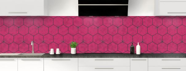 Crédence de cuisine Carreaux de ciment hexagonaux couleur Saphir rose panoramique