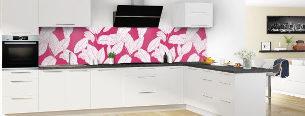 Crédence de cuisine Feuilles couleur couleur Saphir rose panoramique motif inversé en perspective