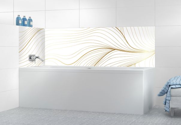 Déco contour de baignoire aux lignes dorées avec motif floral abstrait sur fond de couleur au choix 