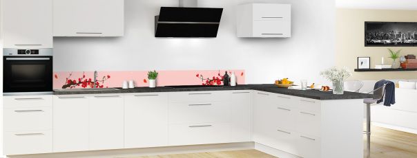 Crédence de cuisine Cerisier japonnais couleur Quartz rose frise en perspective