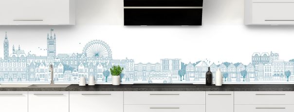 Crédence de cuisine Londres couleur Bleu paon panoramique
