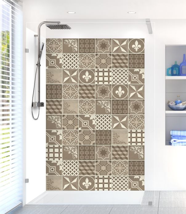 Panneau de douche Carreaux de ciment trendy chic taupe