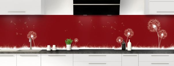 Crédence de cuisine Pissenlit au vent couleur Rouge grenat panoramique motif inversé