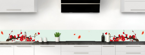 Crédence de cuisine Cerisier japonnais couleur vert eau dosseret motif inversé
