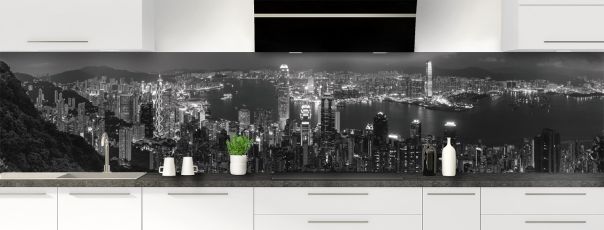 Crédence de cuisine Hong Kong Noir & Blanc panoramique motif inversé