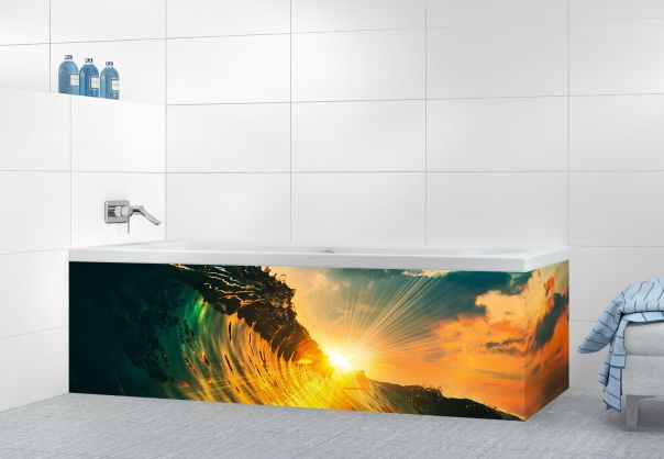 Panneau tablier de bain Coucher de soleil sur la vague motif inversé