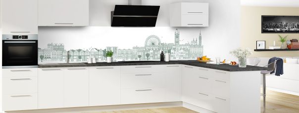 Crédence de cuisine Londres couleur Vert avocat panoramique motif inversé en perspective