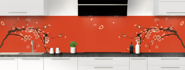 Crédence de cuisine Cerisier japonnais couleur rouge brique panoramique motif inversé
