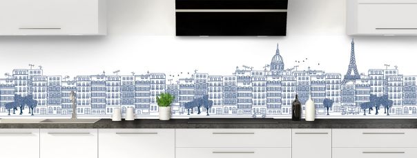 Crédence de cuisine Paris couleur Bleu nuit panoramique motif inversé