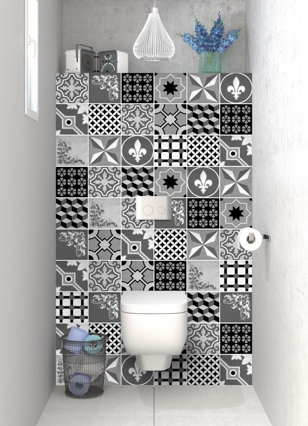 Panneau WC Carreaux de ciment trendy chic N&B