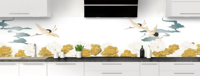 Crédence Cuisine En Verre 60x120 Cm - Motif Fleuri Jaune Printemps - Verre Trempé