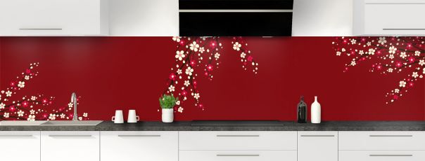 Crédence de cuisine Arbre fleuri couleur Rouge grenat panoramique motif inversé