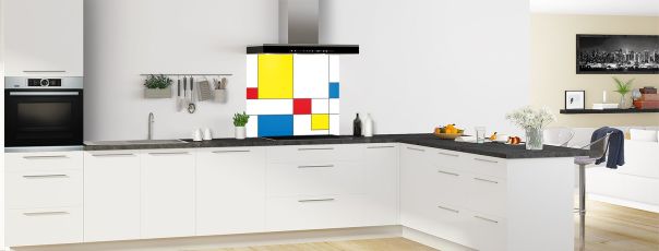 Crédence de cuisine Rectangles Mondrian fond de hotte en perspective