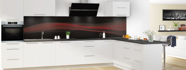 Crédence de cuisine Lignes design couleur Rouge grenat panoramique motif inversé en perspective